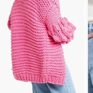 SAACHI Crochet Pompom Knit Cardigan Pink Open Front Sweater One Size